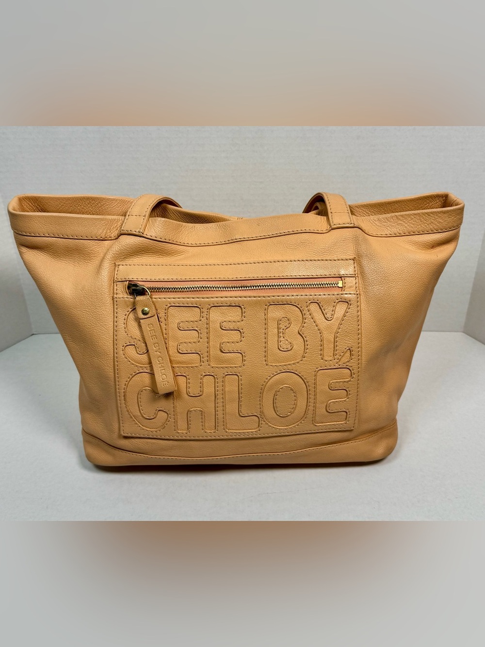See By Chloe Tan / light coral color leather  Tote with Embossed Logo